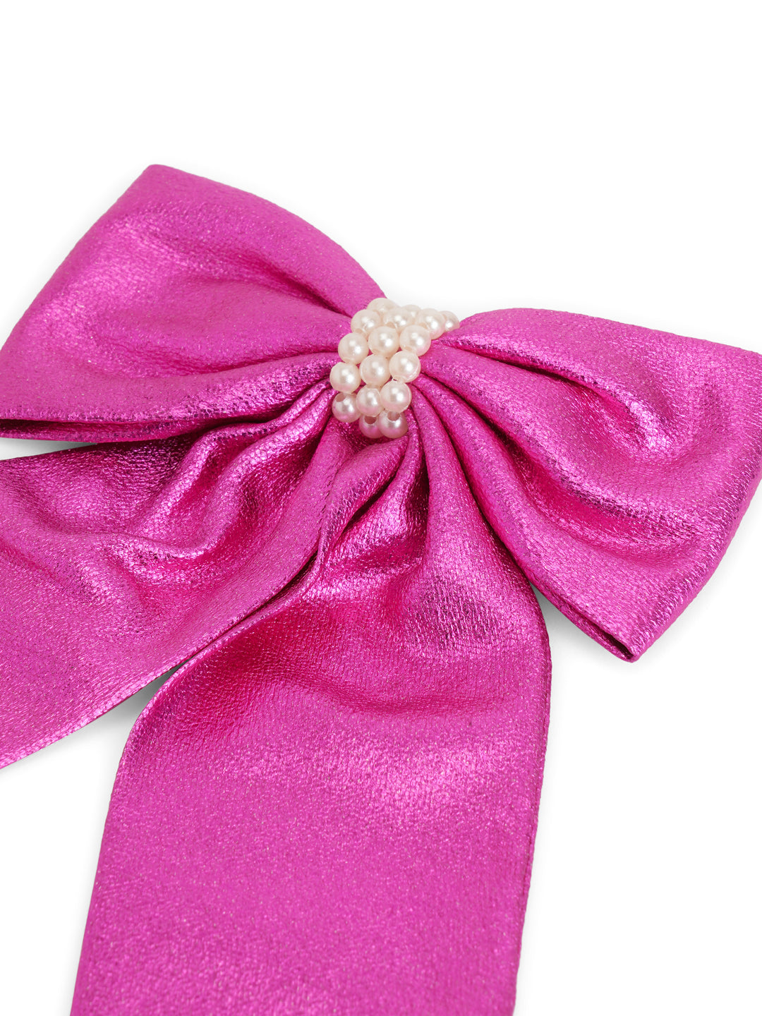 Shiny bow with pearls on alligator clip - Fuchsia