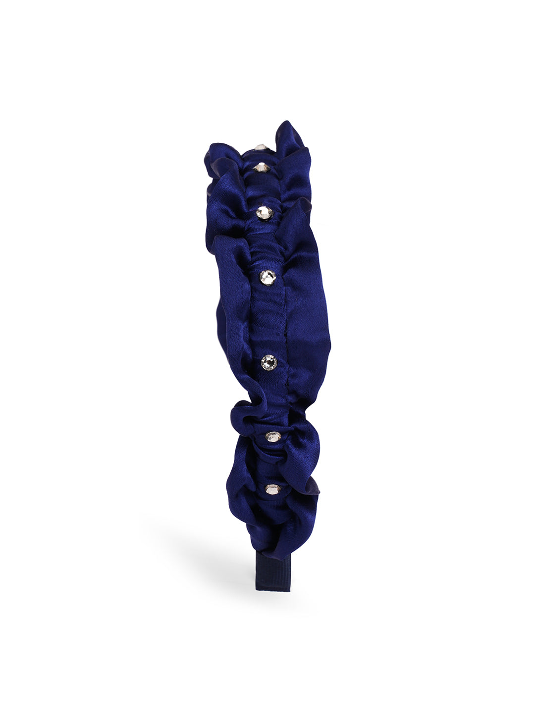 Satin ruffle hairband with crystals- Navy blue