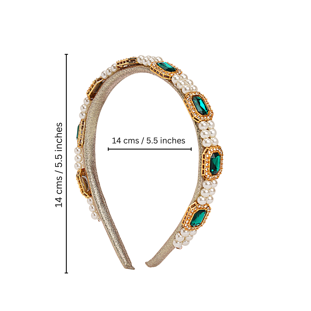 Kundan hairband with pearls- Green