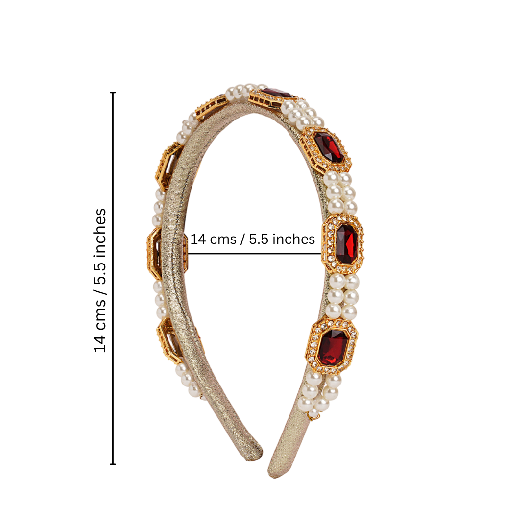 Kundan hairband with pearls - Maroon