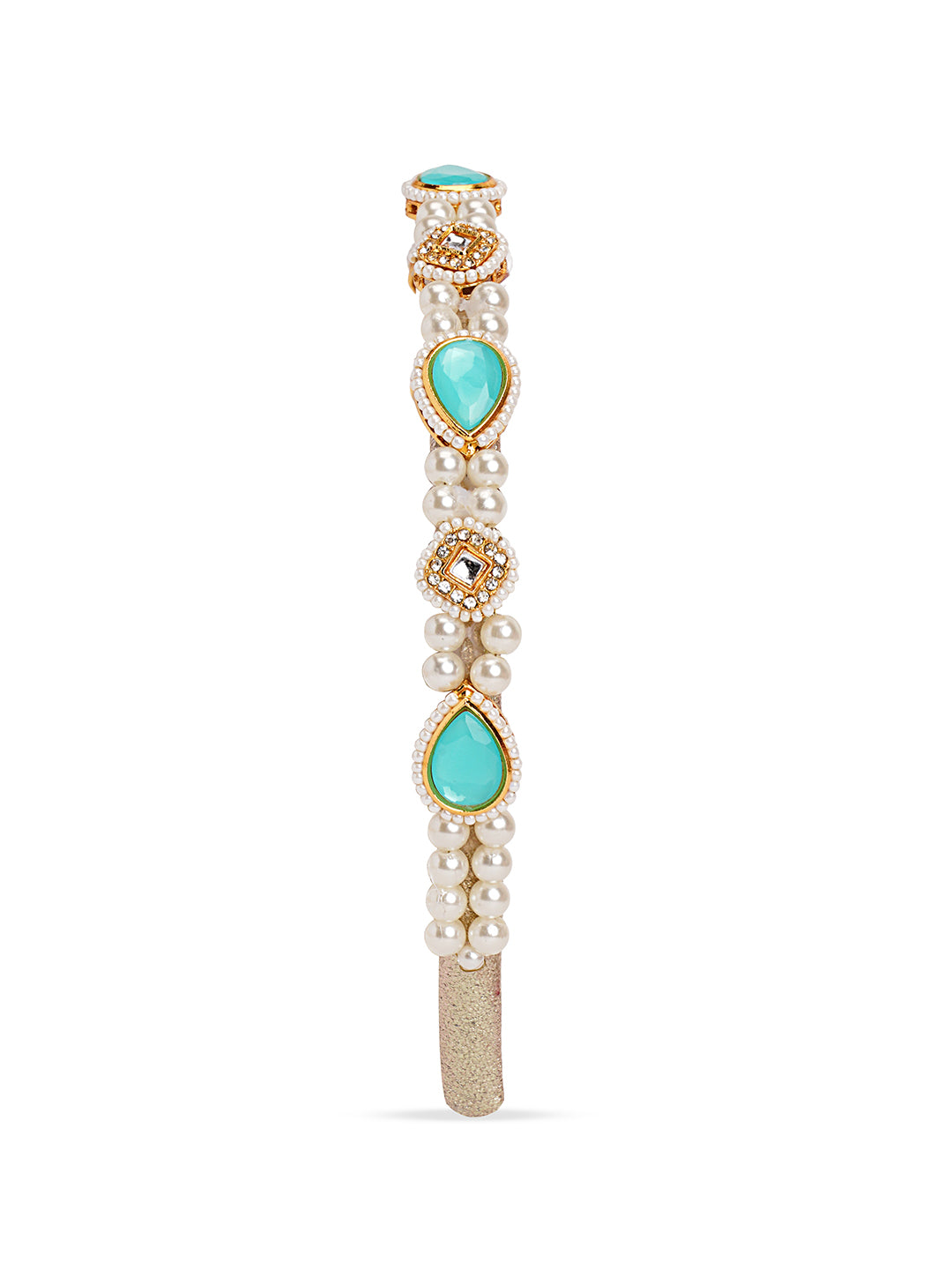 Kundan hairband with pearls - Turquoise
