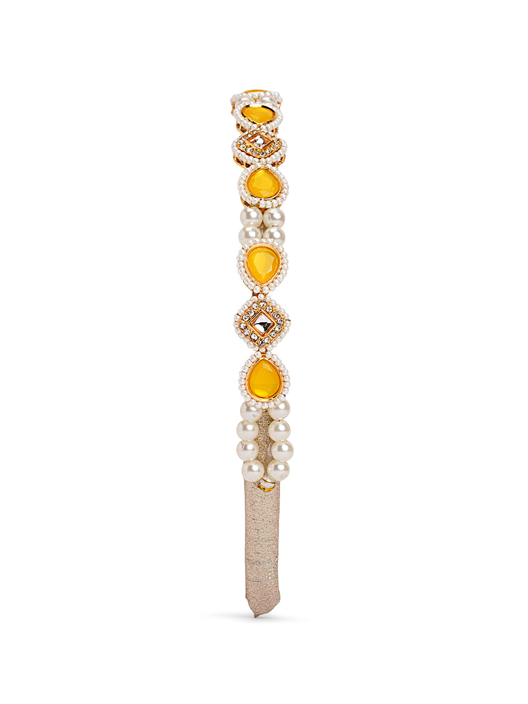 Kundan hairband with pearls - Yellow