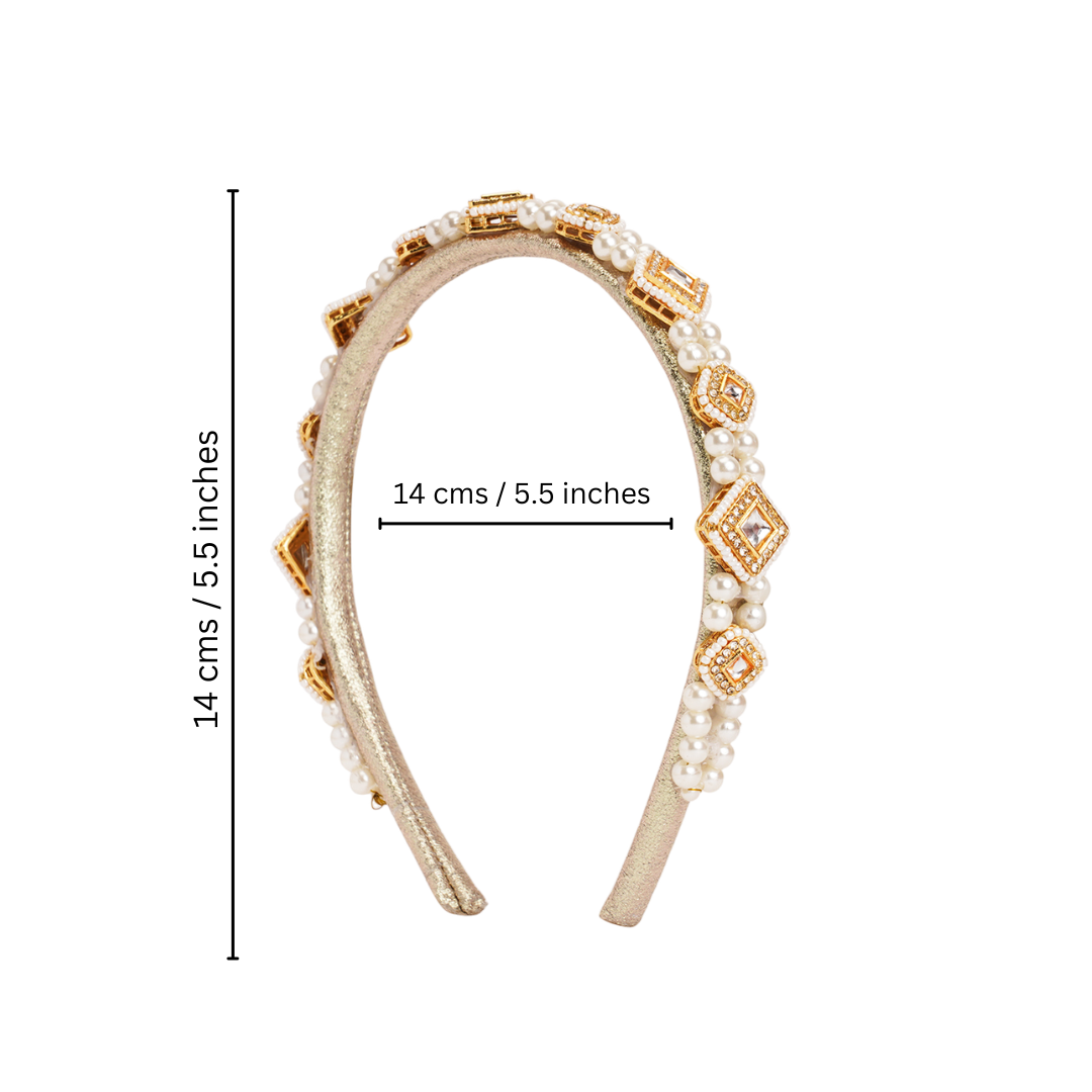 Kundan with pearls Hairband - Golden