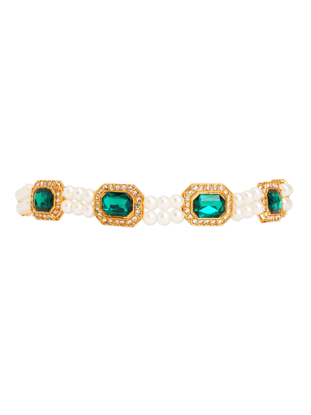 Kundan head chain with pearls - Green