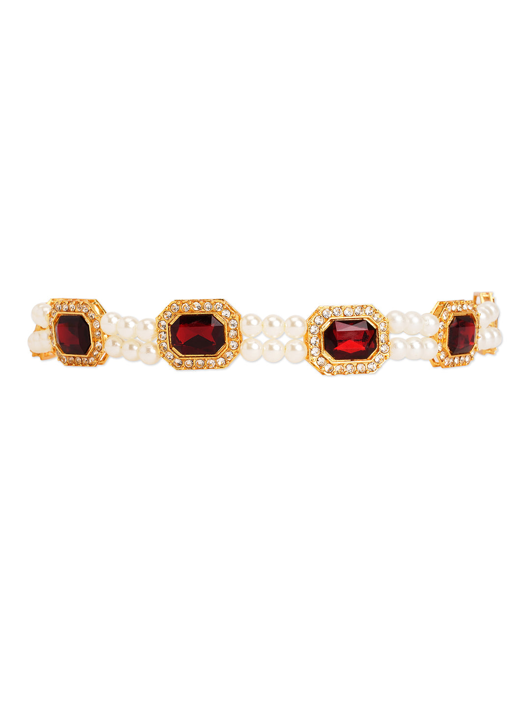 Kundan with pearls head chain - Maroon
