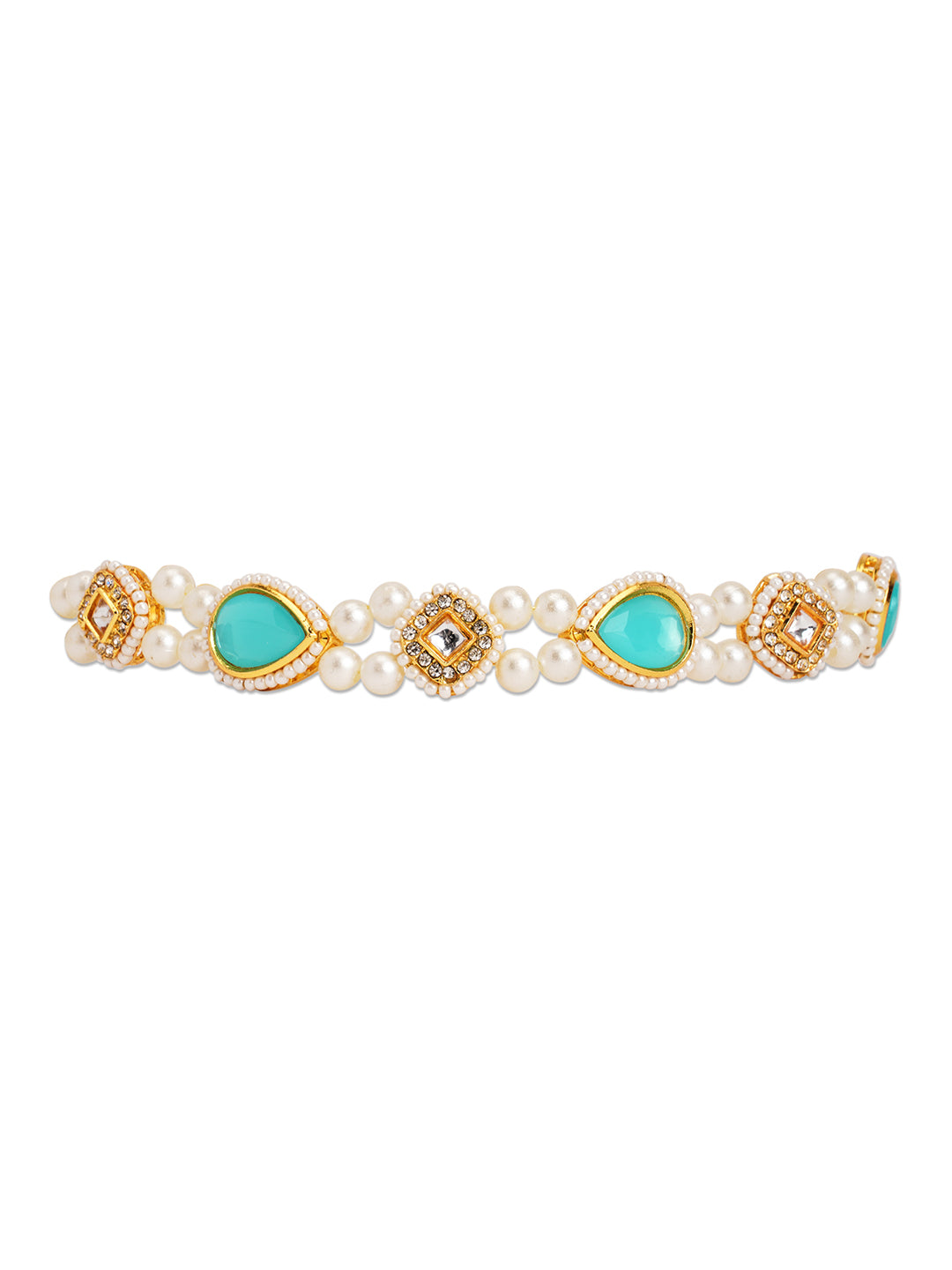 Kundan head chain with pearls - Turquoise