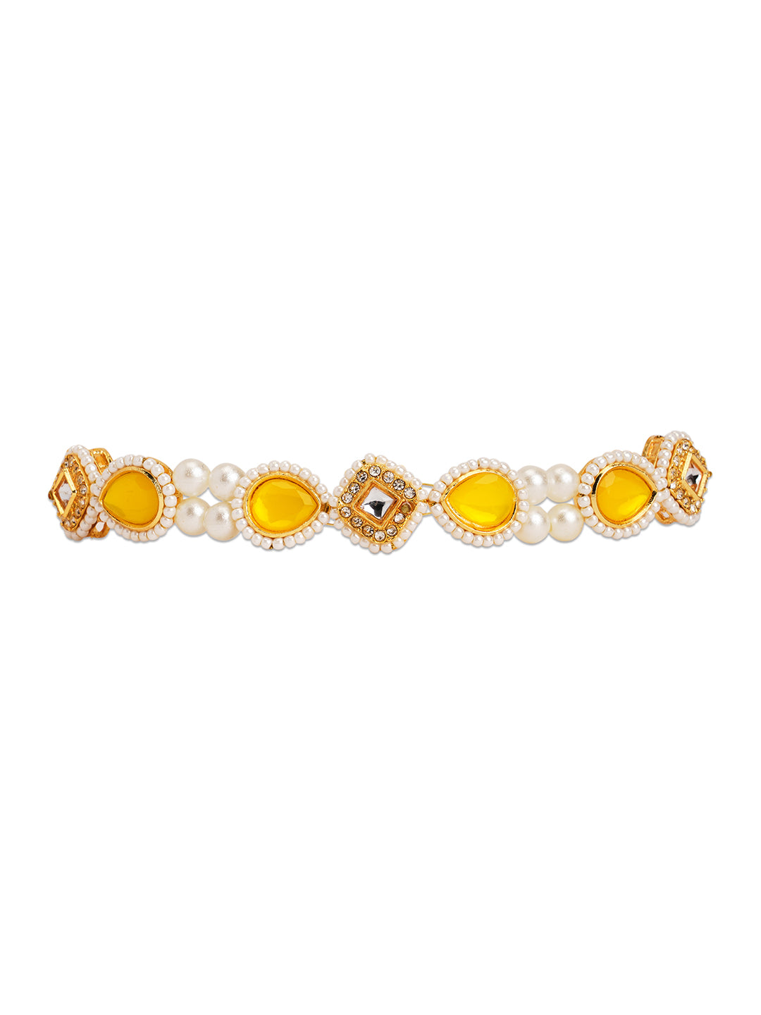Kundan head chain with pearls - Yellow