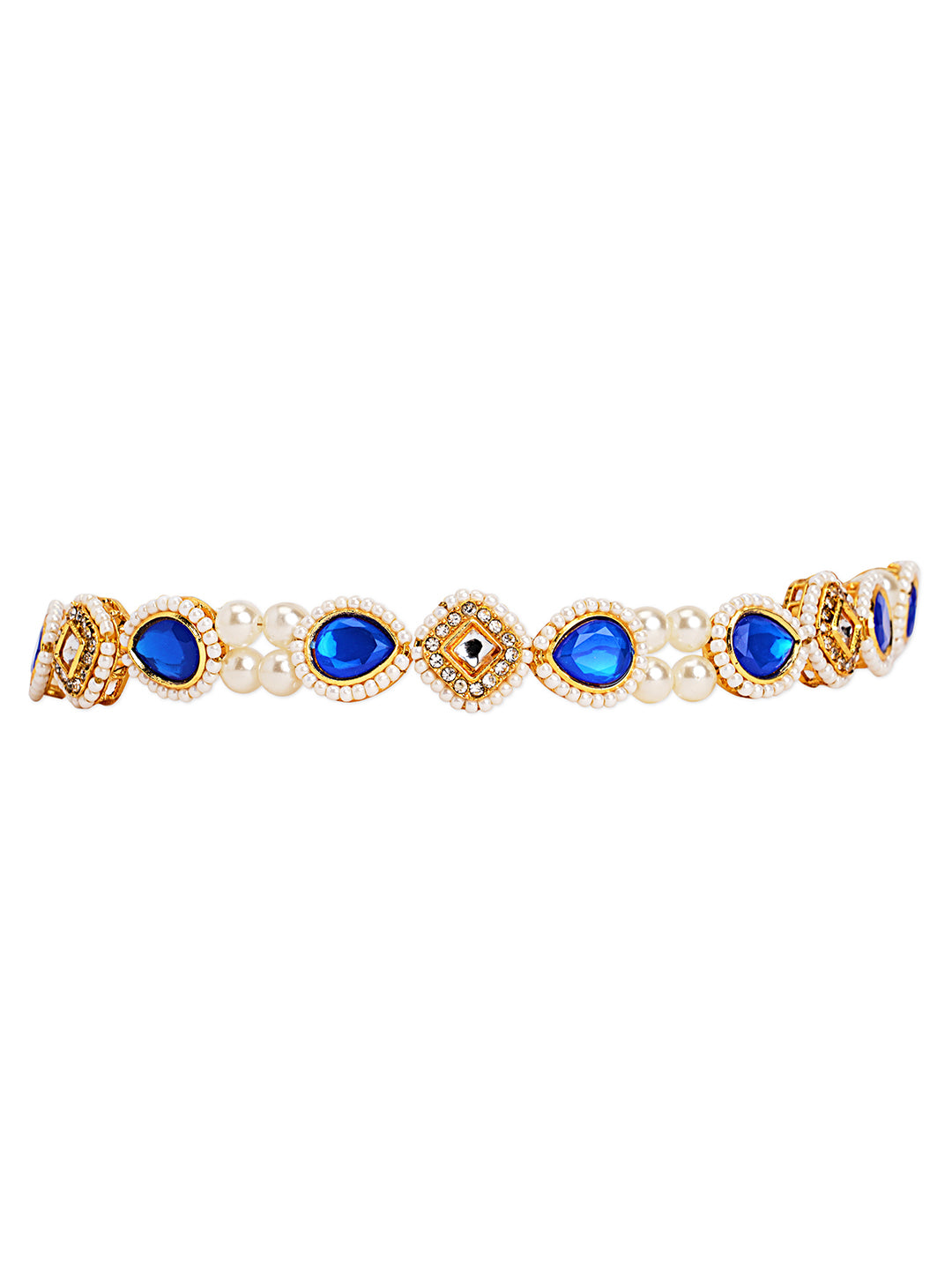 Kundan with pearls head chain - Blue
