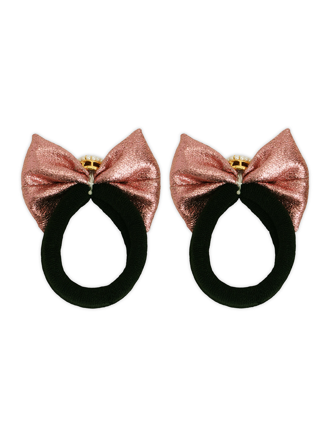 Bow with a kundan on rubberband - White, Rose pink