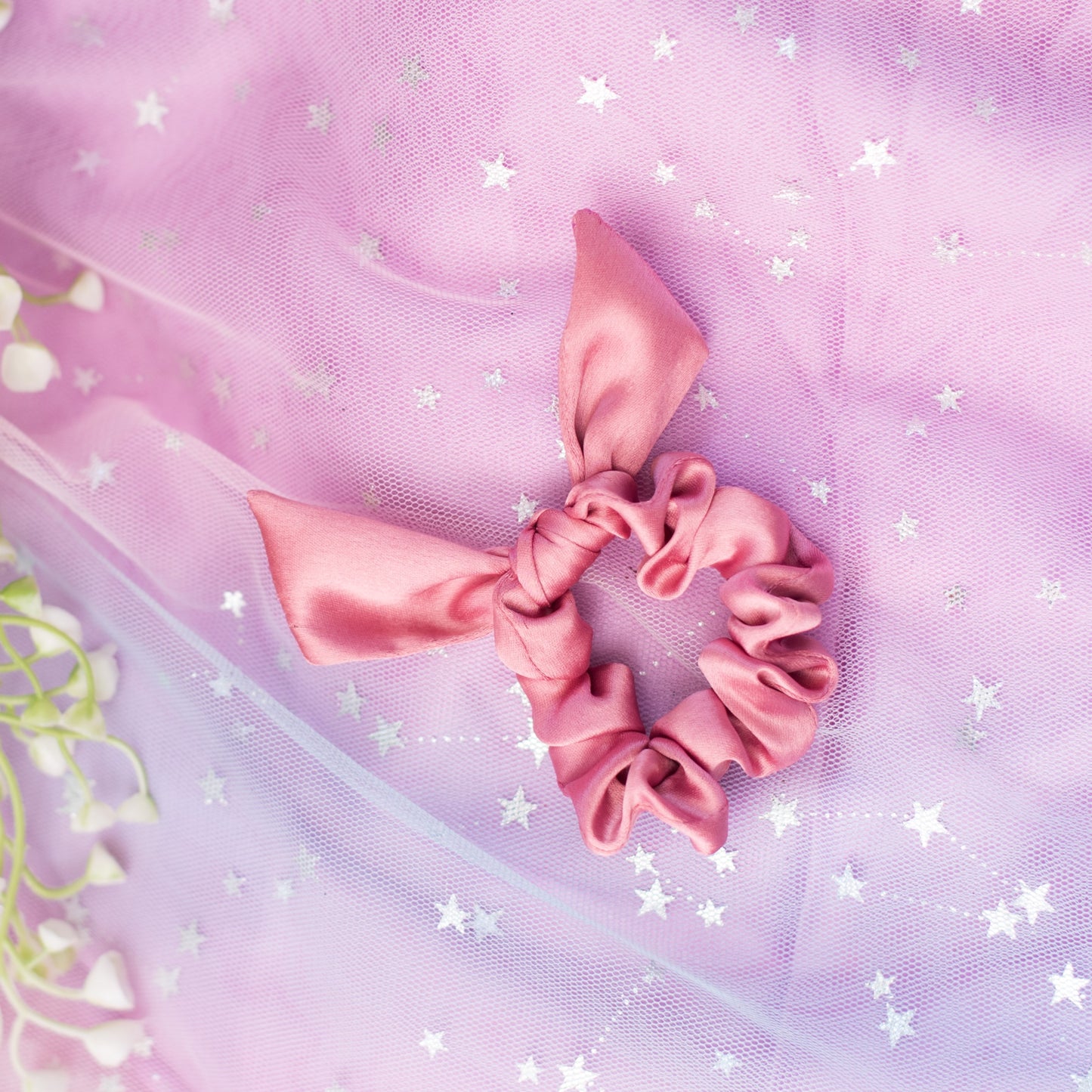 Satin Scrunchie With Tie Knot Detail - Rose pink