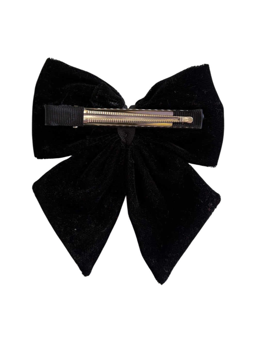 Velvet party bow on alligator clip embellished with pearls - Black