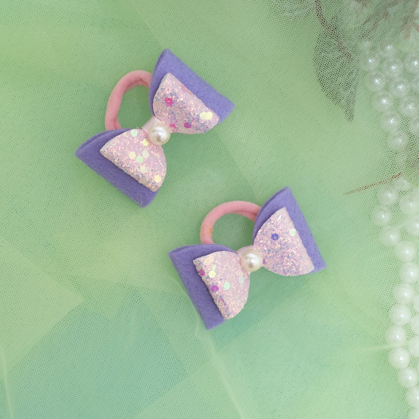 Fancy Shimmer Small Rubberbands for Party - Light Pink, Purple