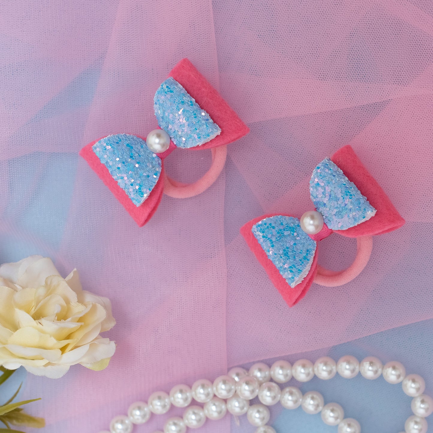 Fancy Shimmer Small Rubberbands for Party - Blue, Pink