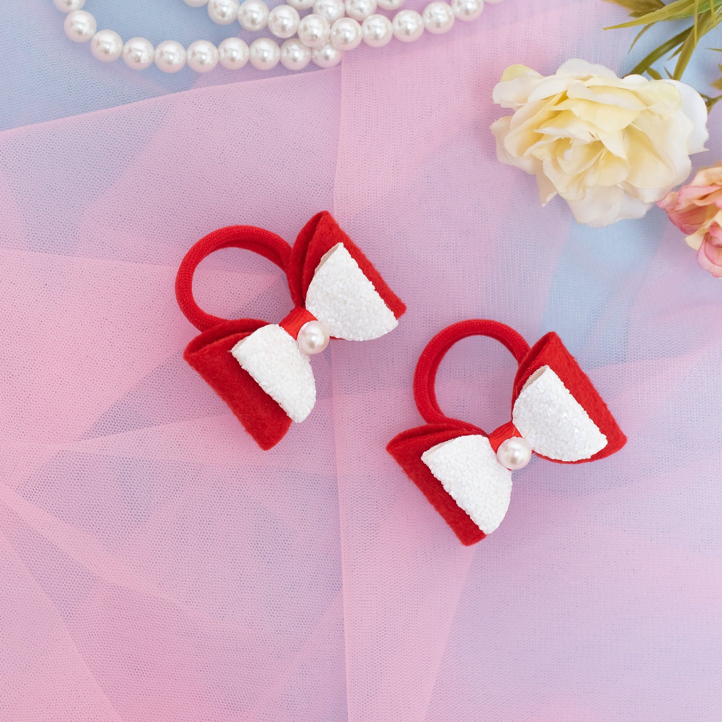 Fancy Shimmer Small Rubberbands for Party - Red, White