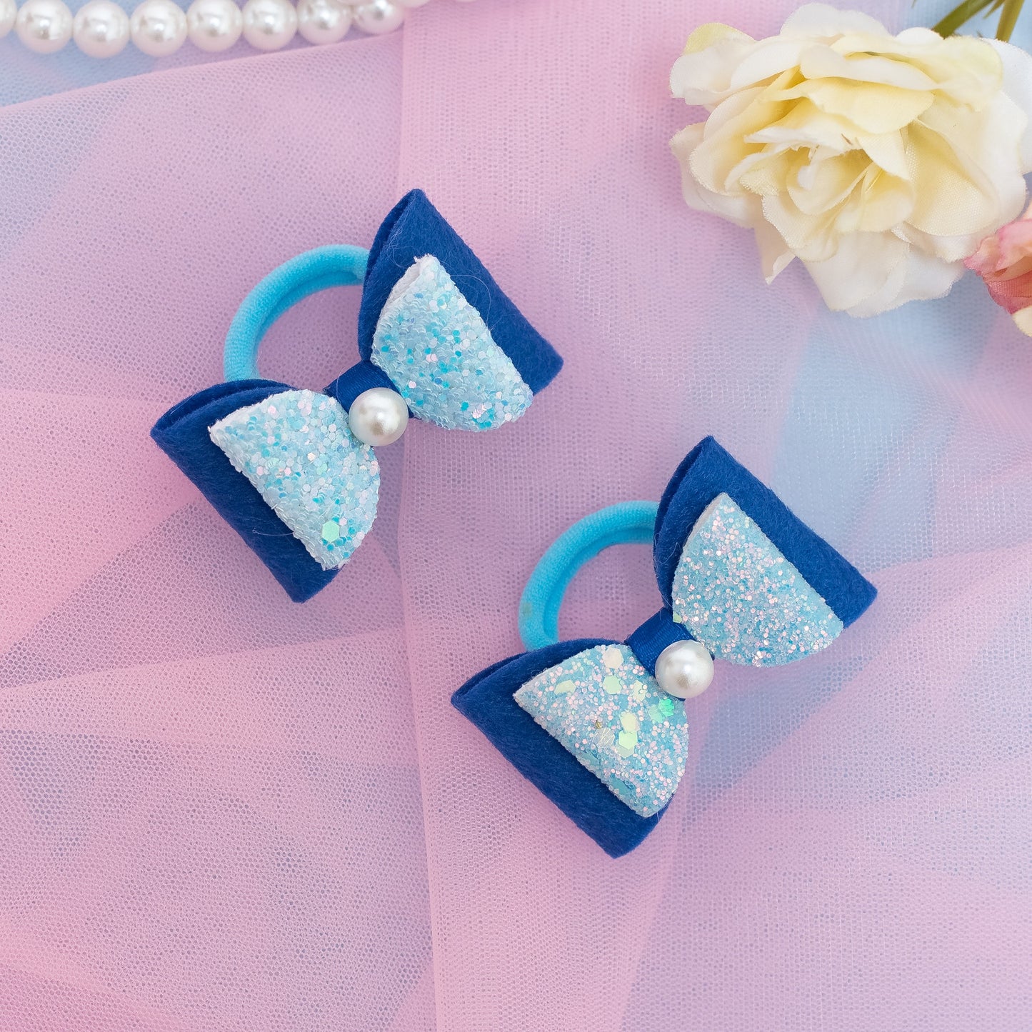 Fancy Shimmer Small Rubberbands for Party - Light Blue, Blue
