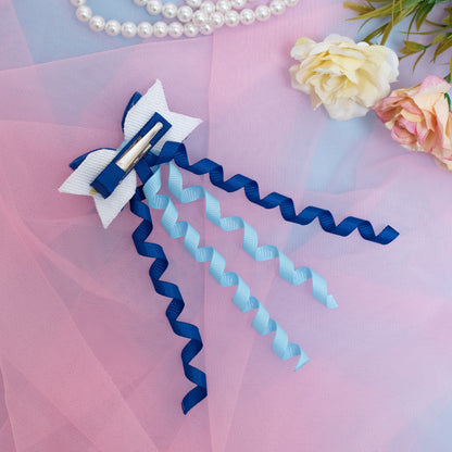 Dangler Hair-pin with Fancy Shimmer Bow for Party -  Blue (1 Dangler on Alligator clip )