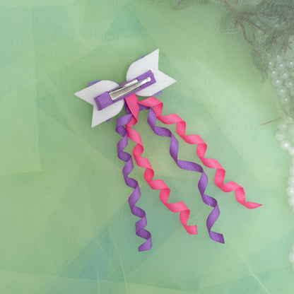 Dangler Hair-pin with Fancy Shimmer Bow for Party -  Pink, Purple (1 Dangler on Alligator clip )
