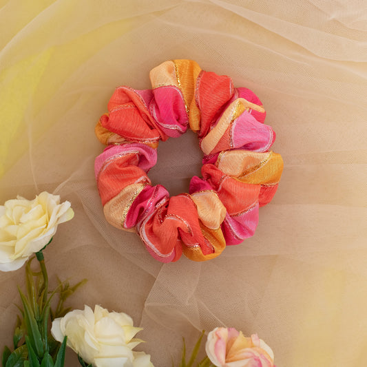 Adorable ethnic scrunchie hair tie - Pink, Yellow and Orange