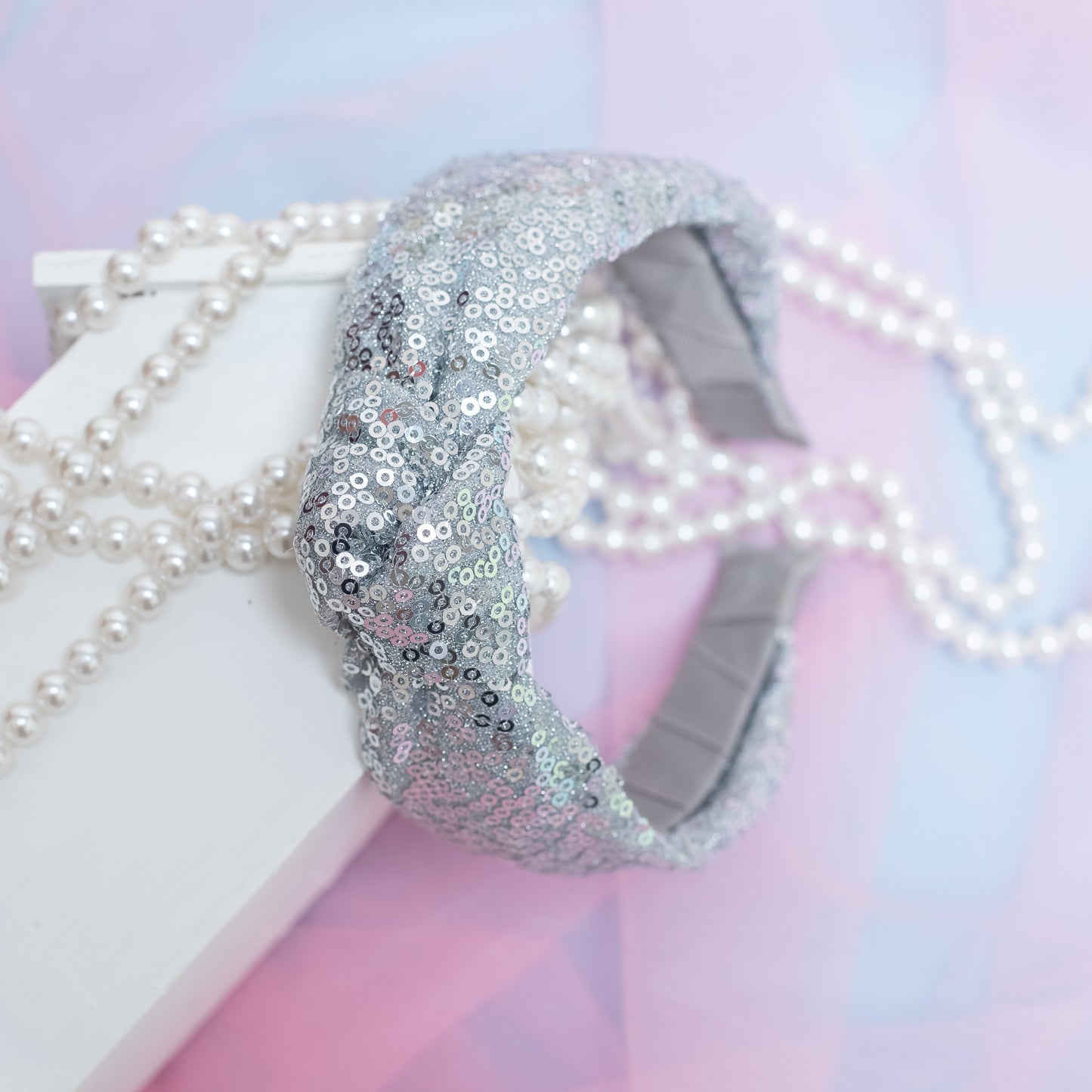 Party knotted hair band with sequins - Light Grey
