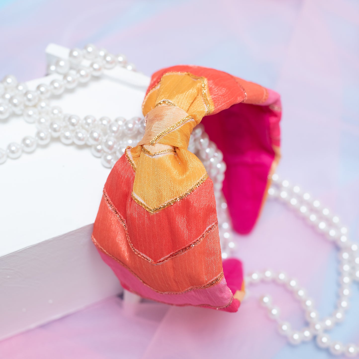 Broad Ethnic Hairband - Pink, Yellow and Orange