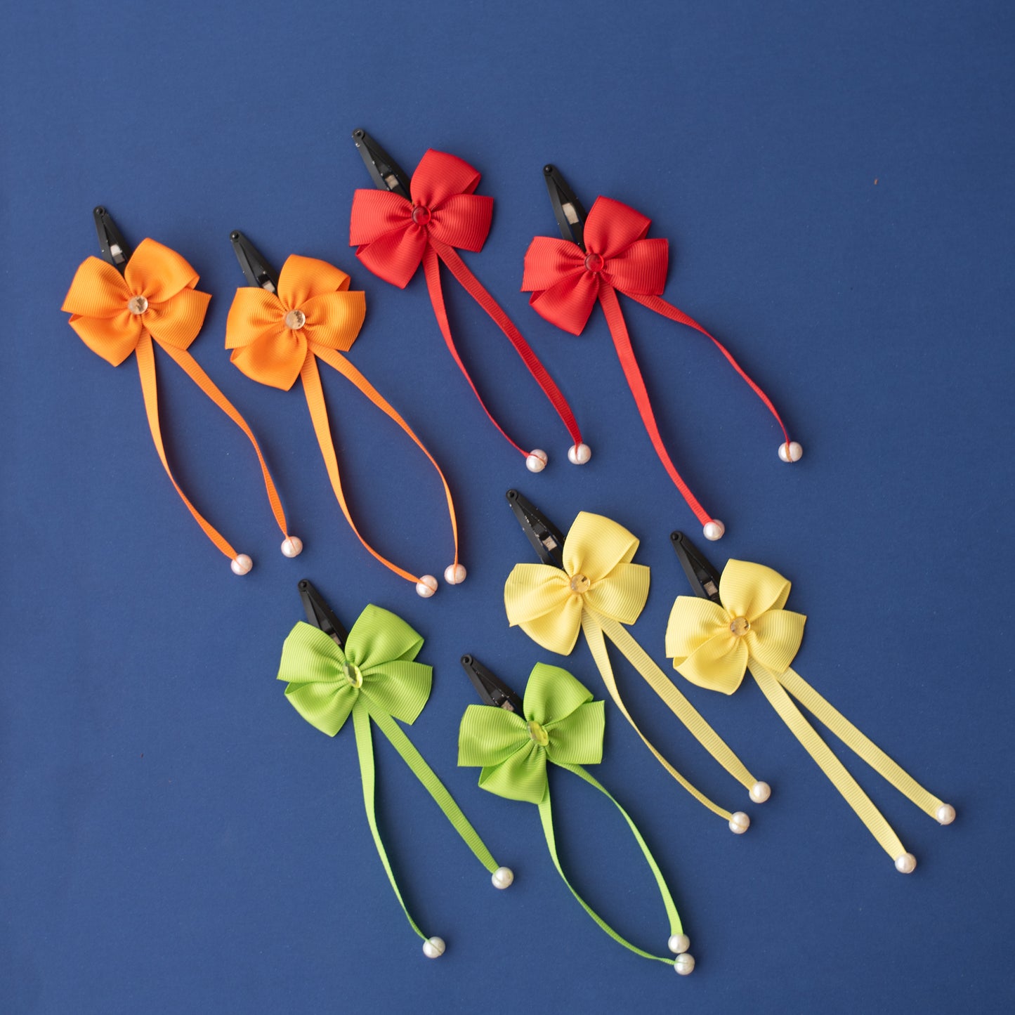 Combo: Set of 4 elegant Tic-tac danglers embellished with pearls- Orange, Red, Green, Yellow