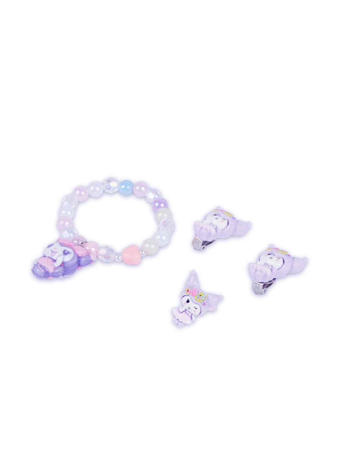 Light up bracelet with matching clip-on earrings and a matching finger ring - Purple