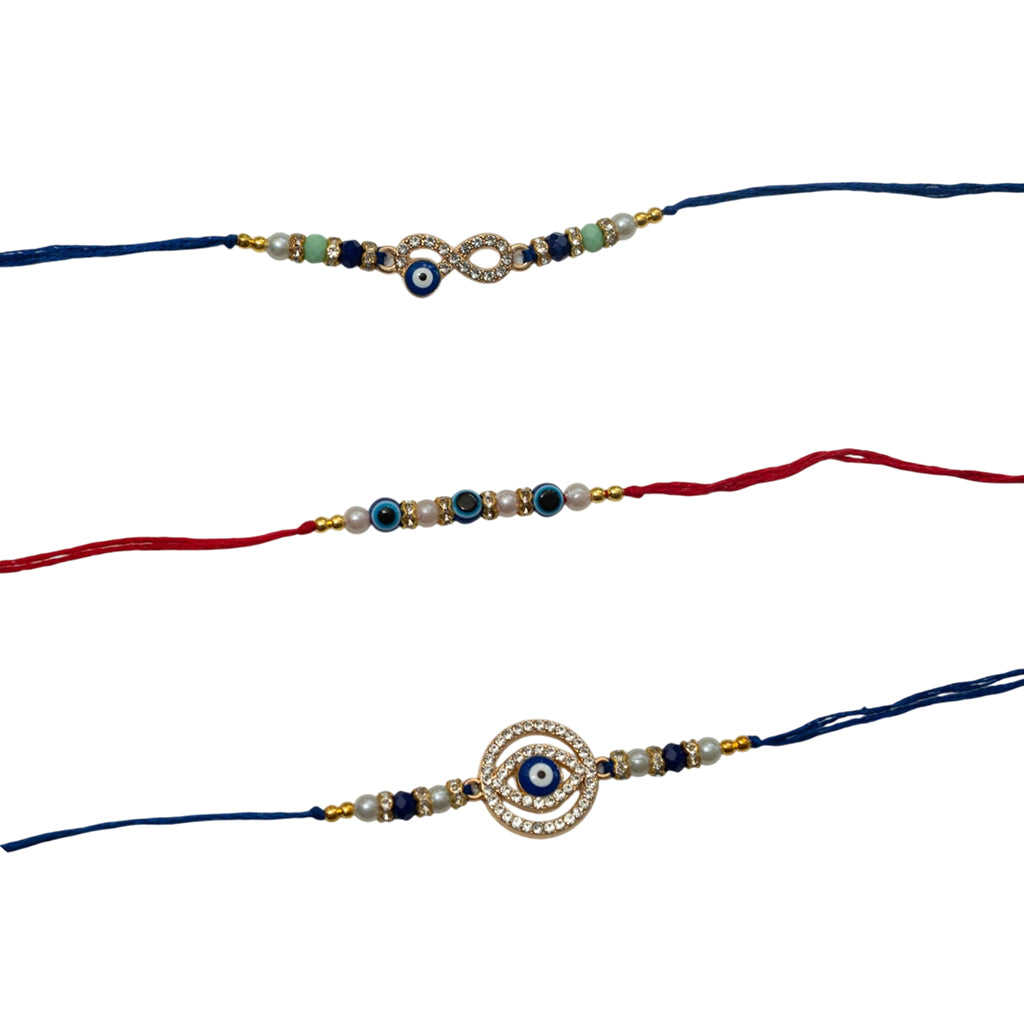Set of 3 Rakhi-Evil Eye Beads- Blue