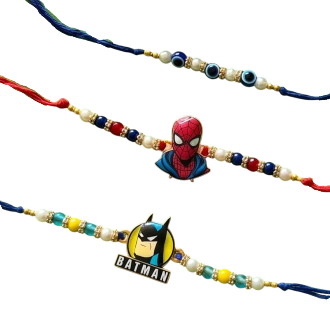 Ribbon Candy set of 3-Cartoons Charms & Evil Eye Beads - Blue, Red