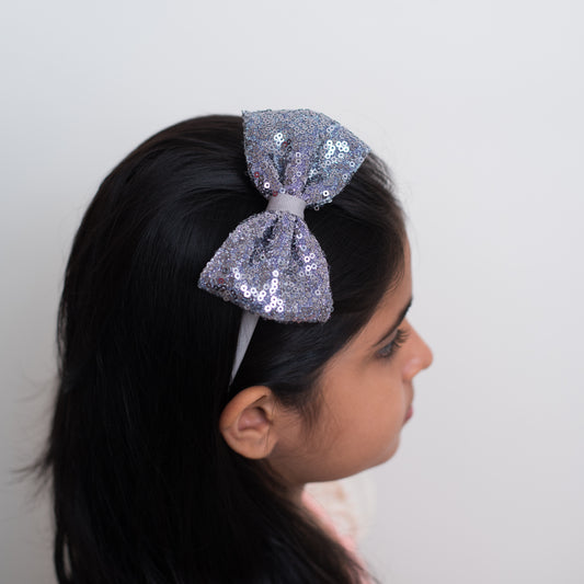 Ribbon Candy -Sequins big party bow hair band Dark Grey