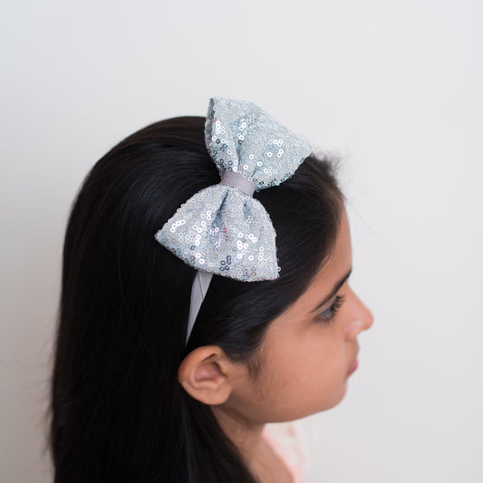 Ribbon Candy -Sequins big party bow hair band - Light Grey