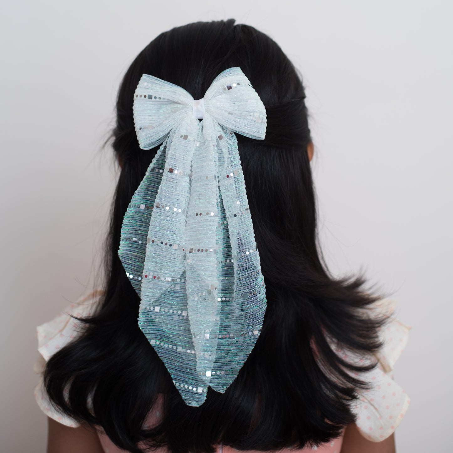 Stripe detailed Georgette Scarf on Alligator Clip - White