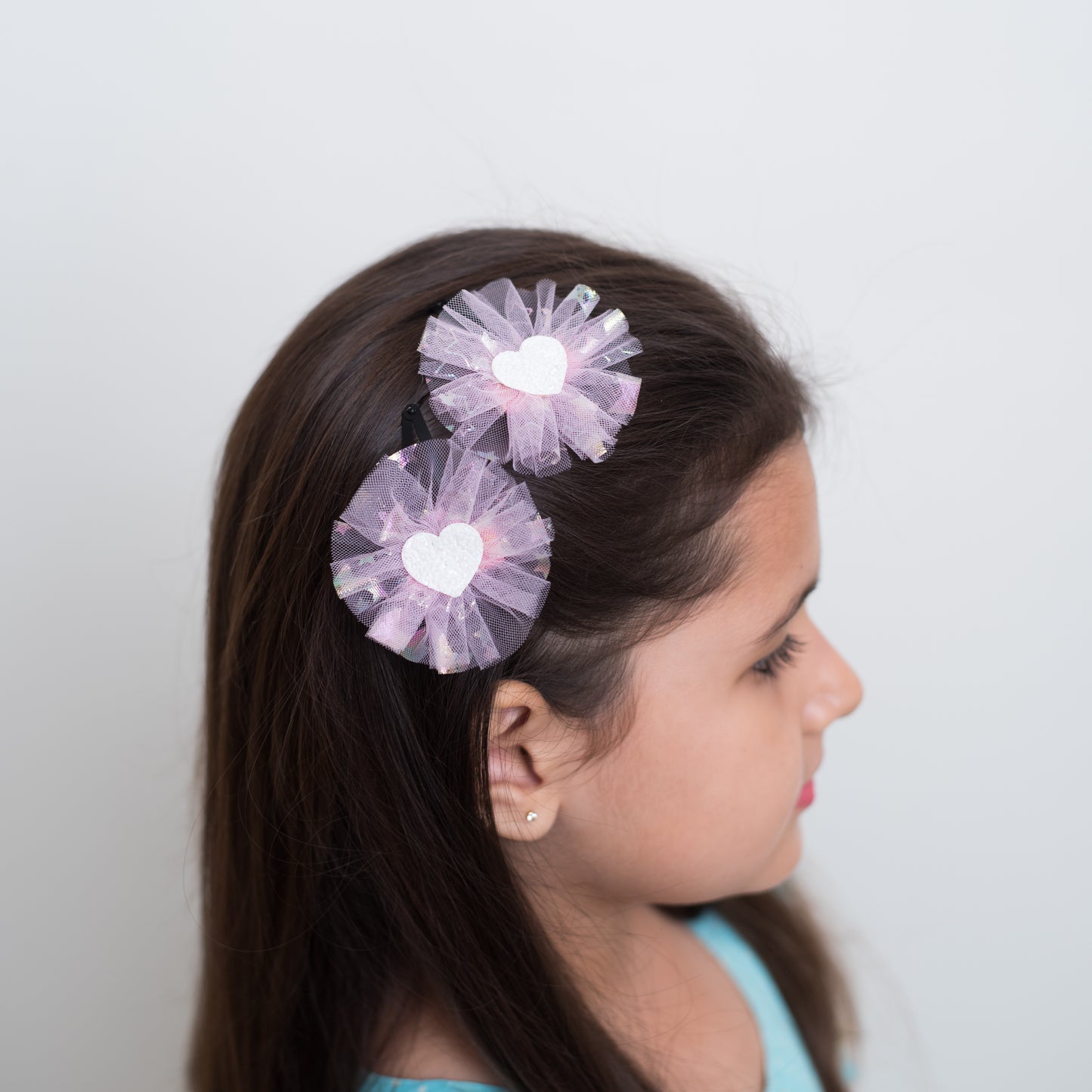 Fancy glitter tictacpin with delicate net - Pink, white