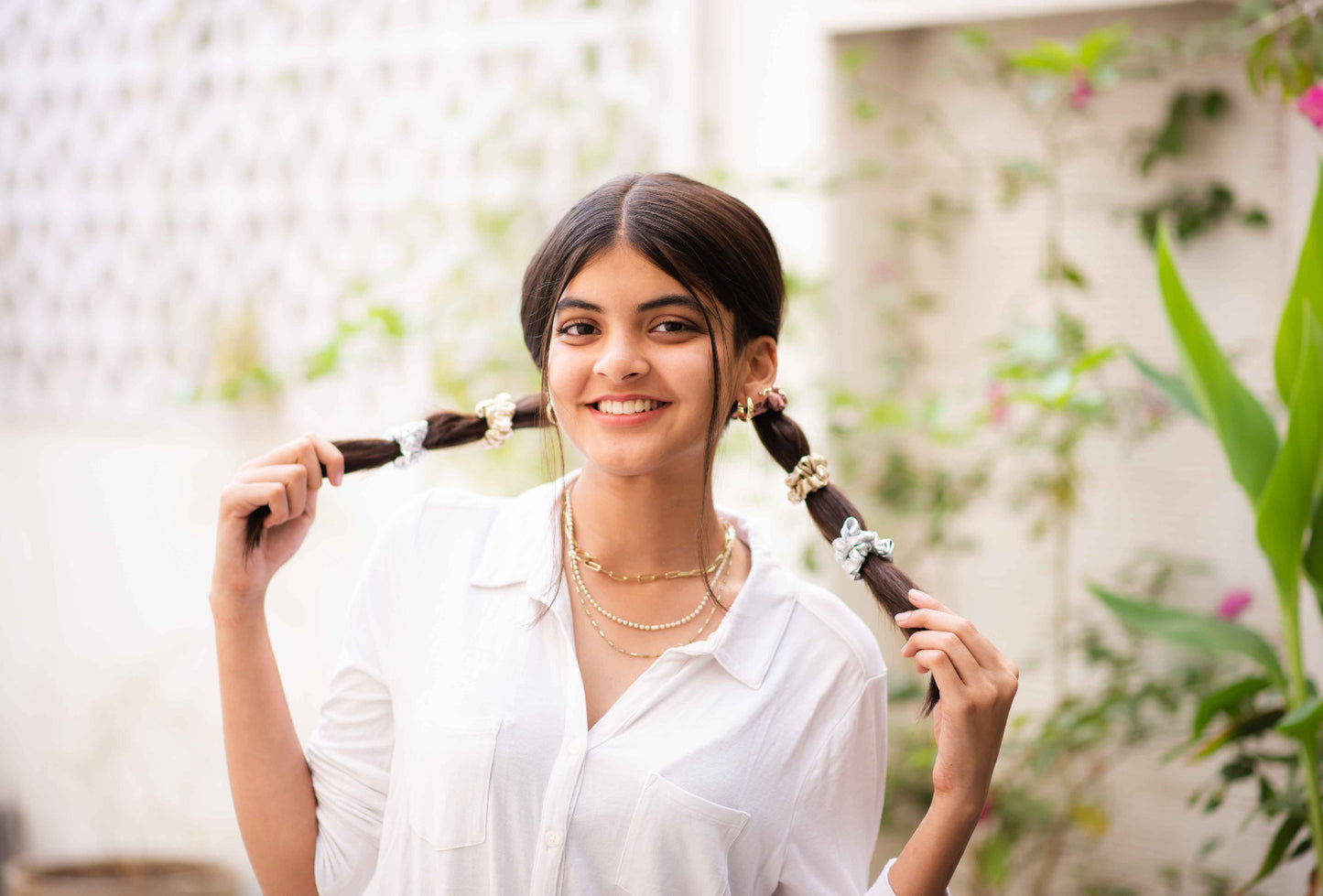 Adorable ethnic scrunchie hair tie - Silver, Golden, Rose gold