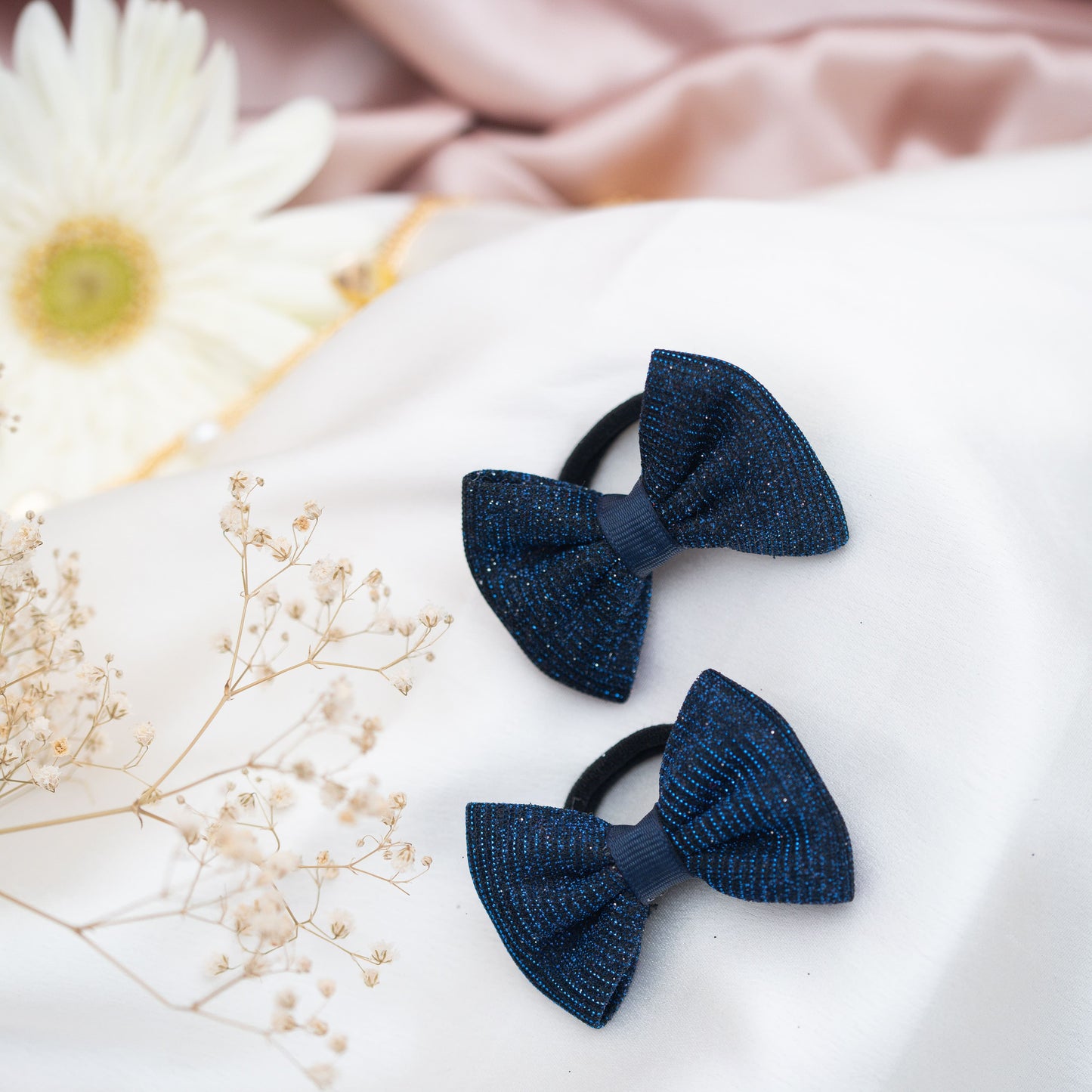 Ribbon Candy - Shiny Party Bow rubber band - dark blue