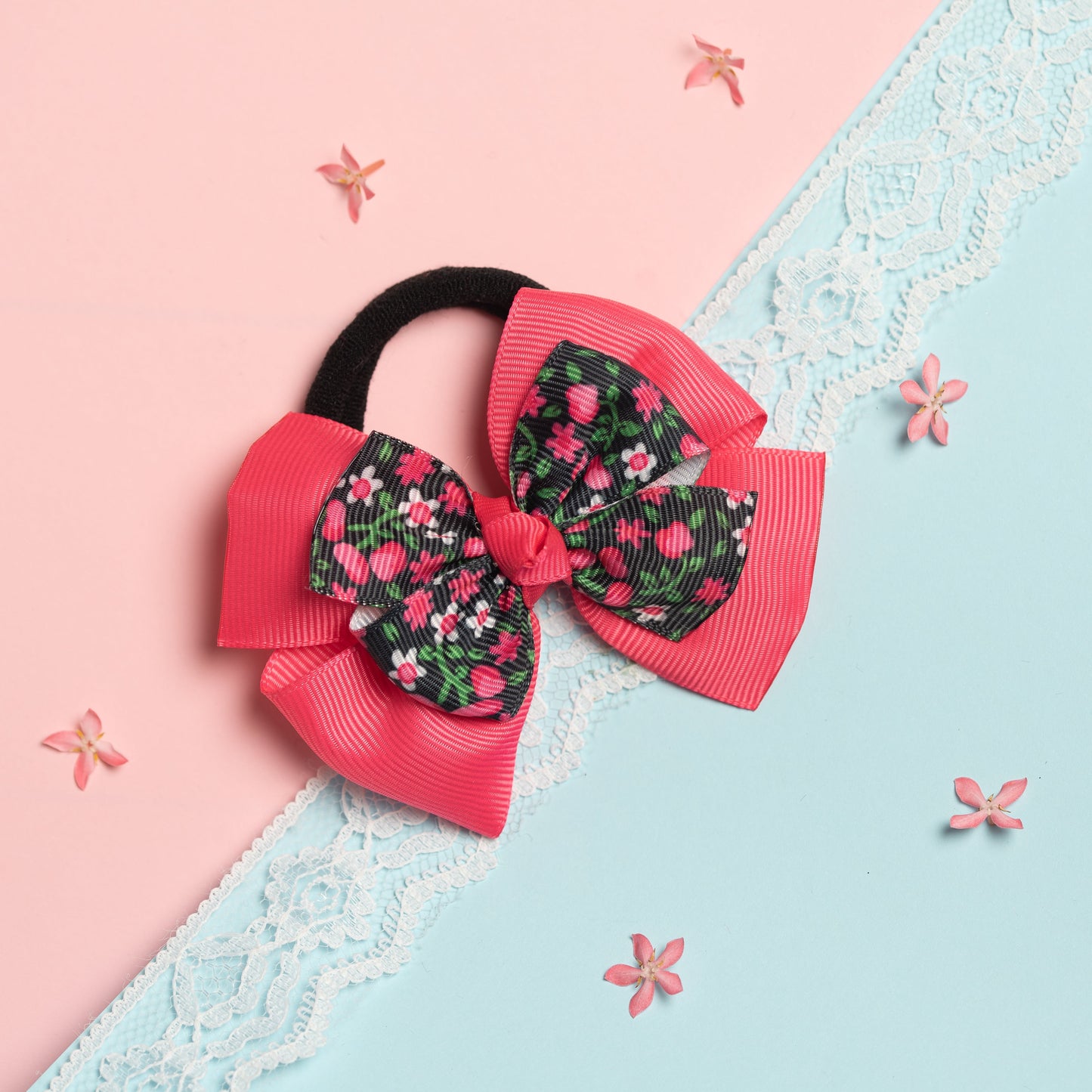 Ribbon Candy - Dual Bow Rubber Band - Pink and Black