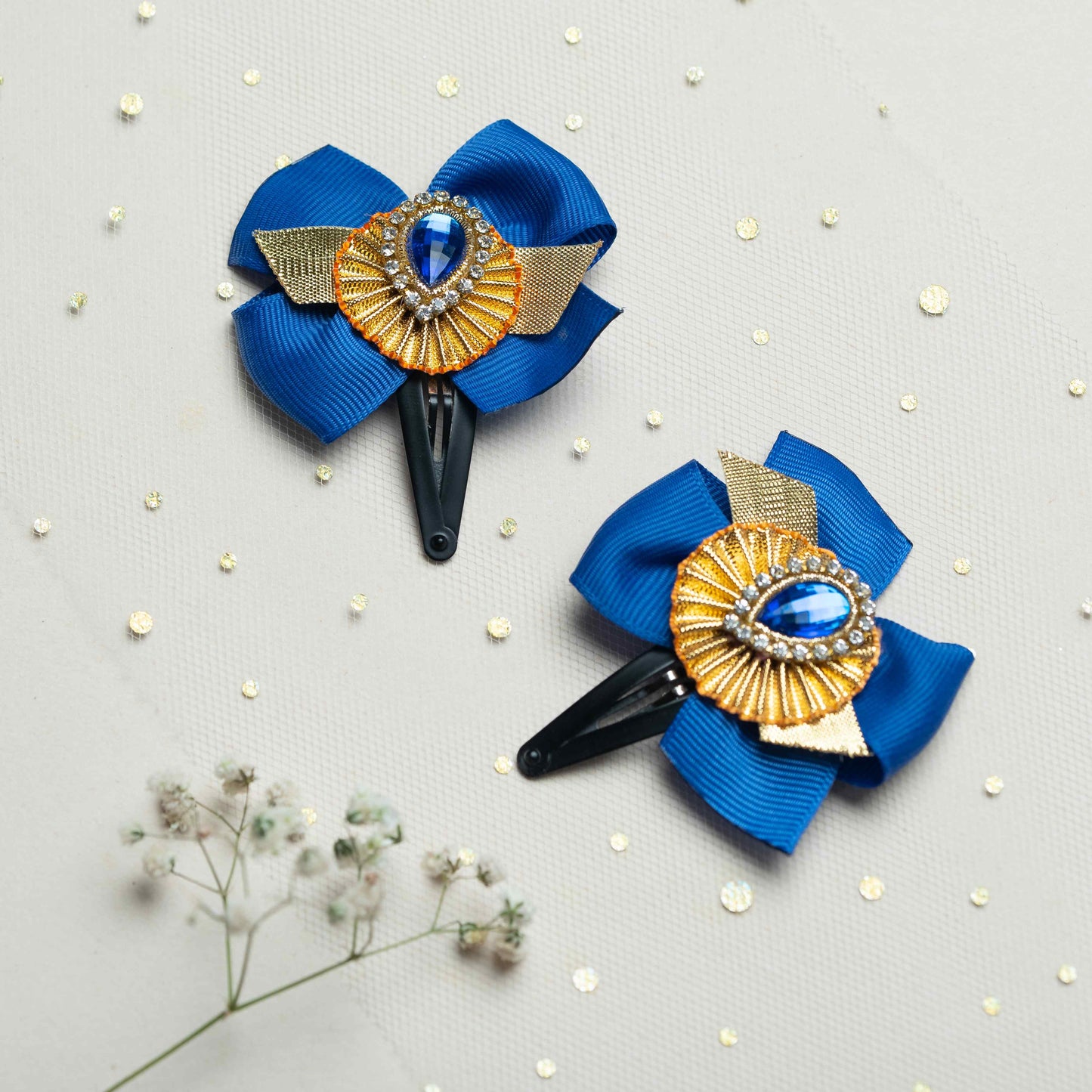 Navy blue and Gold Tic tacs with stone -Set of 2.