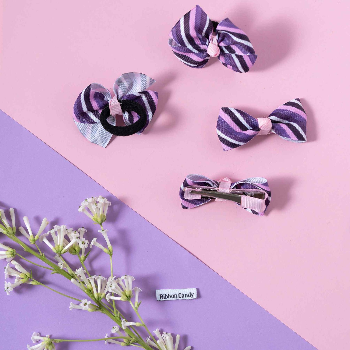 Cute Striped Combo One Pair of Alligator Clip and One Pair of Rubber band