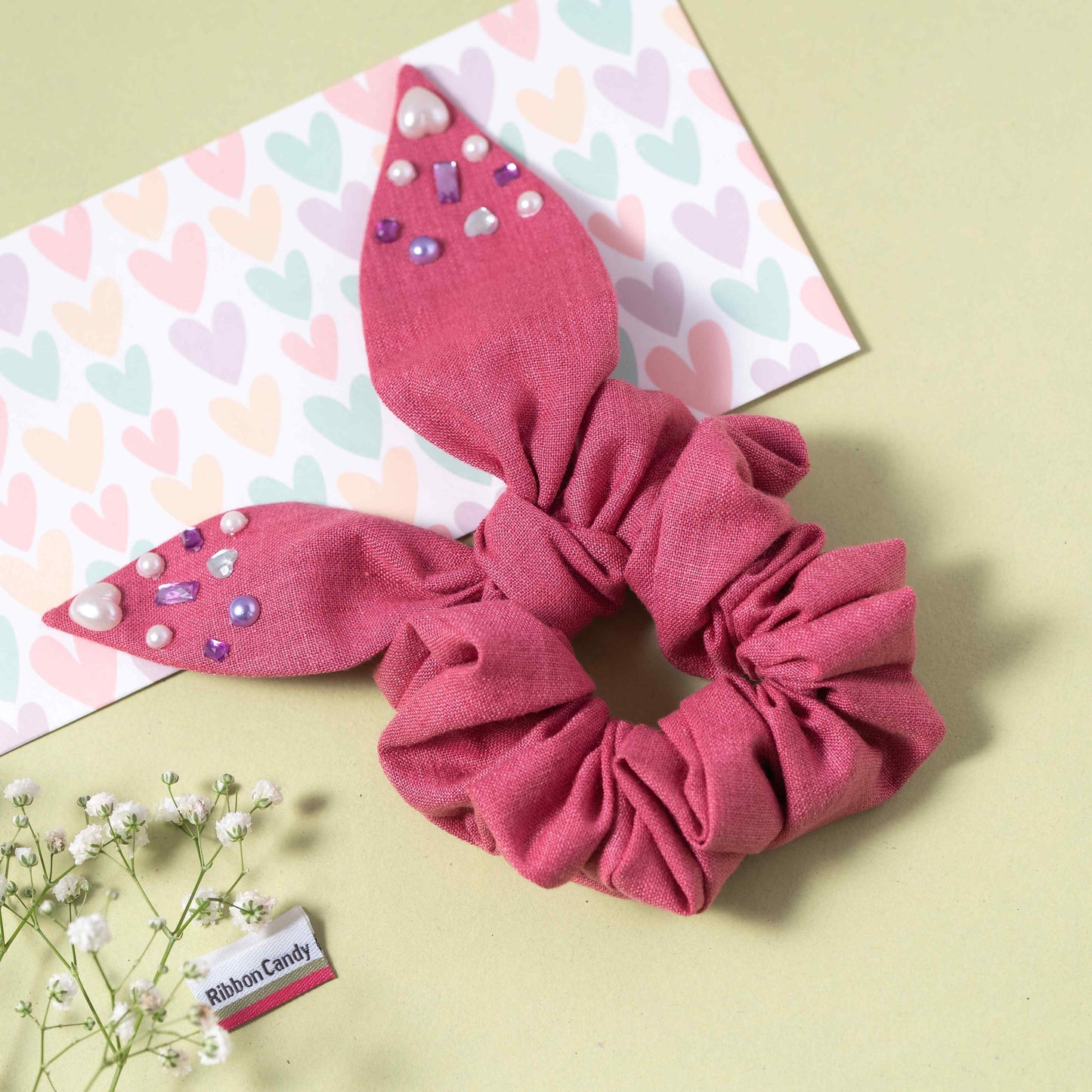 Cute Scrunchie With Crystal and Pearl Detailing