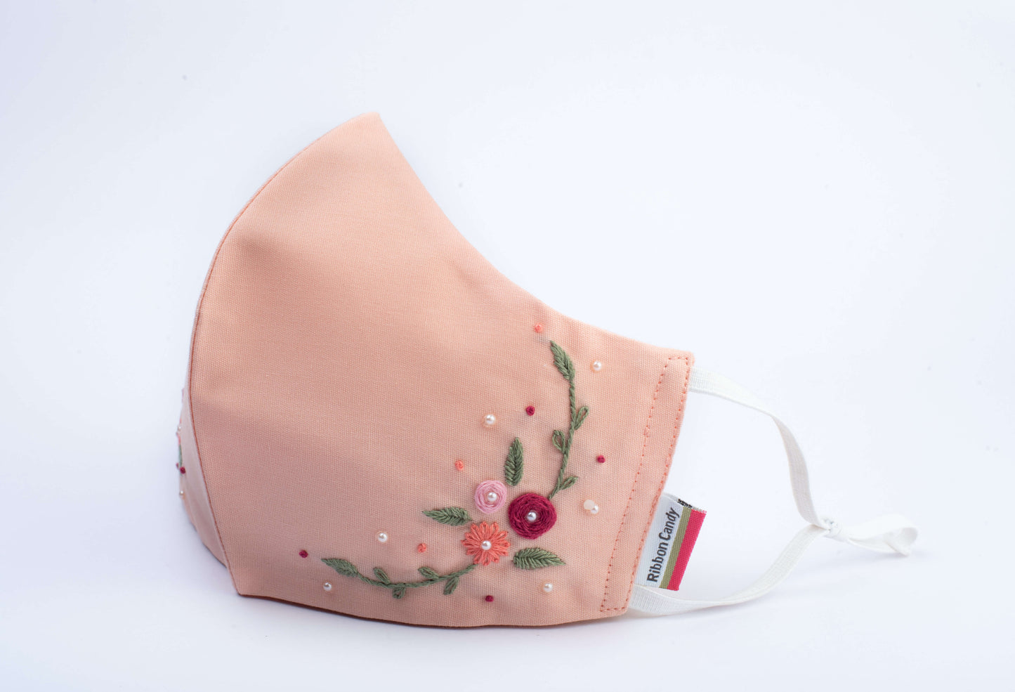 Premium Hand Embroidered Mask- Peach
