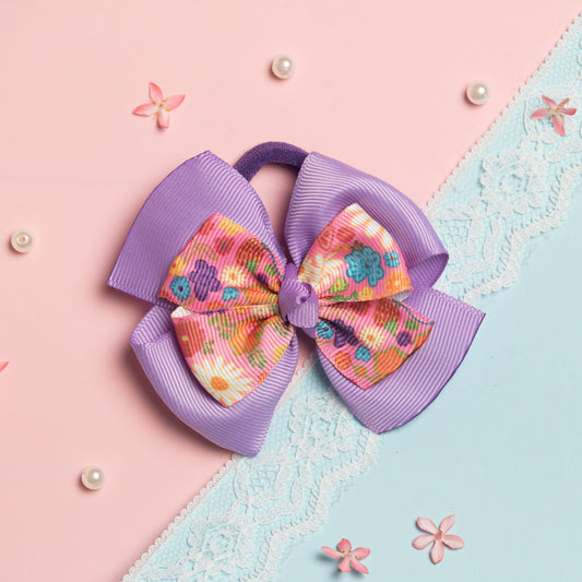 Ribbon Candy - Dual Bow Rubber Band - Purple and Pink