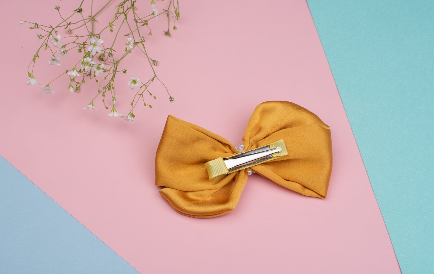Pearl Detailed Cute Satin Bow on Alligator clip