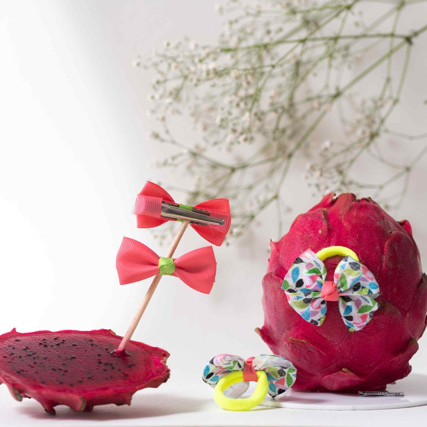 Cute Combo One Pair of Alligator Clip and One Pair of Printed Rubber band