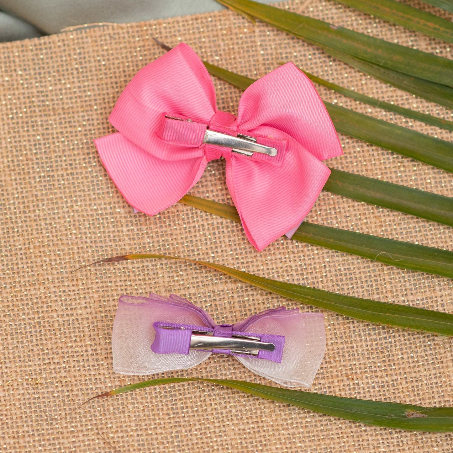 Combo: Cute shaded loopy bow and unicorn printed bow on alligator - Purple, Pink and White