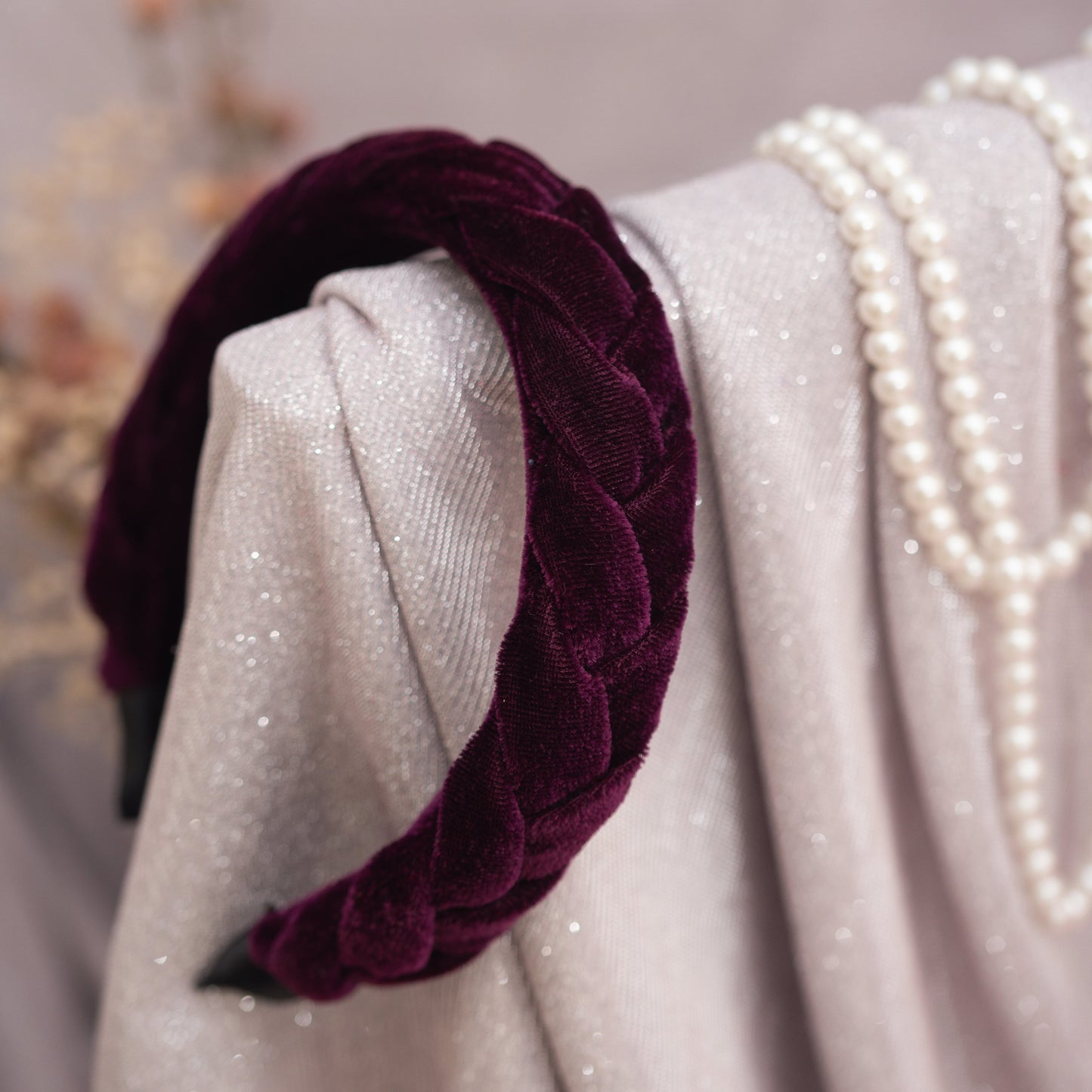 Ribbon Candy- Velvet Braided Hairband - Magenta