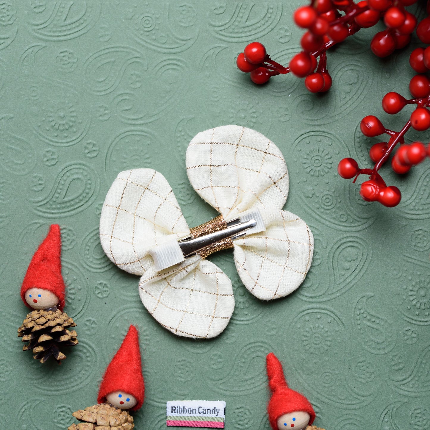 White and Gold Butterfly bow on Alligator pin