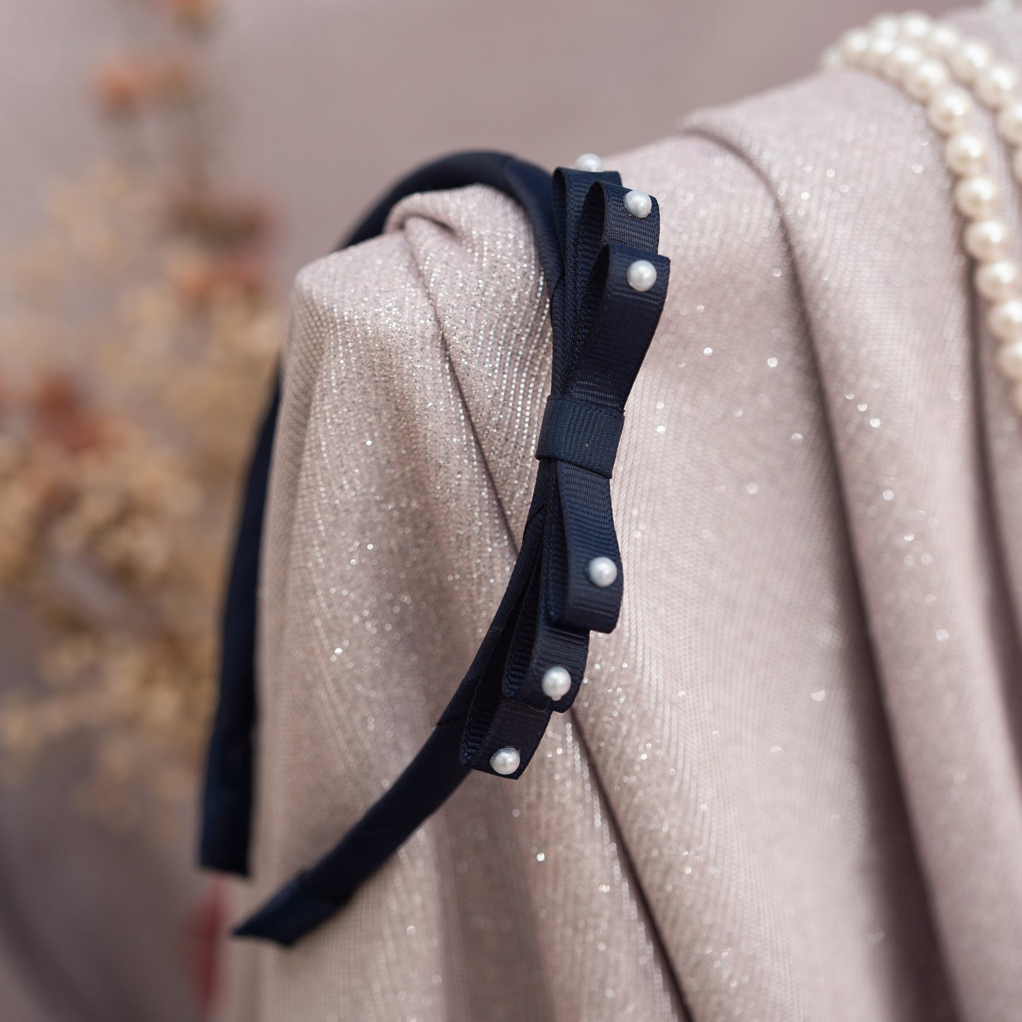 Ribbon Candy- Loopy Hairband with pearls detailing- Navy Blue