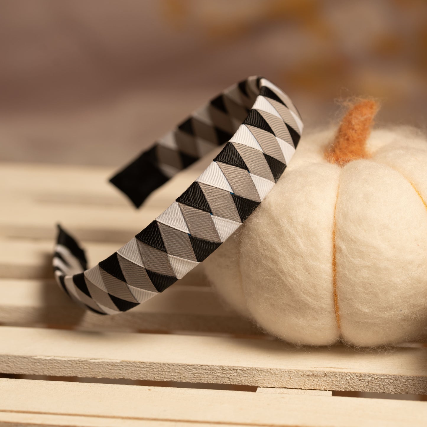 Ribbon Candy- Woven Hairband - Black and Grey