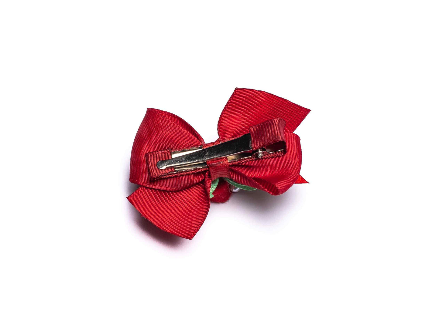 Dual bow with felt roses and pearls on Alligator pin