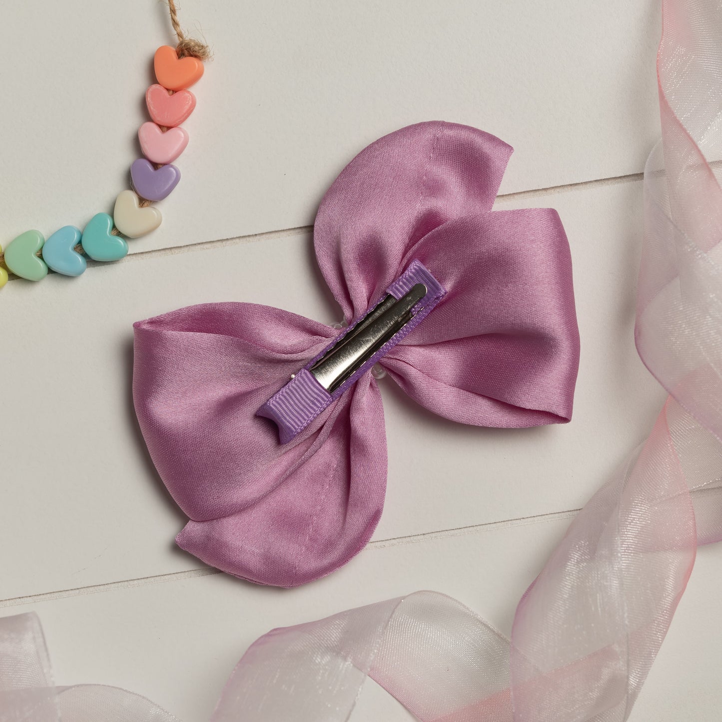 Ribbon Candy - Pearl Detailed Cute Satin Bow on Alligator clip - Lavender