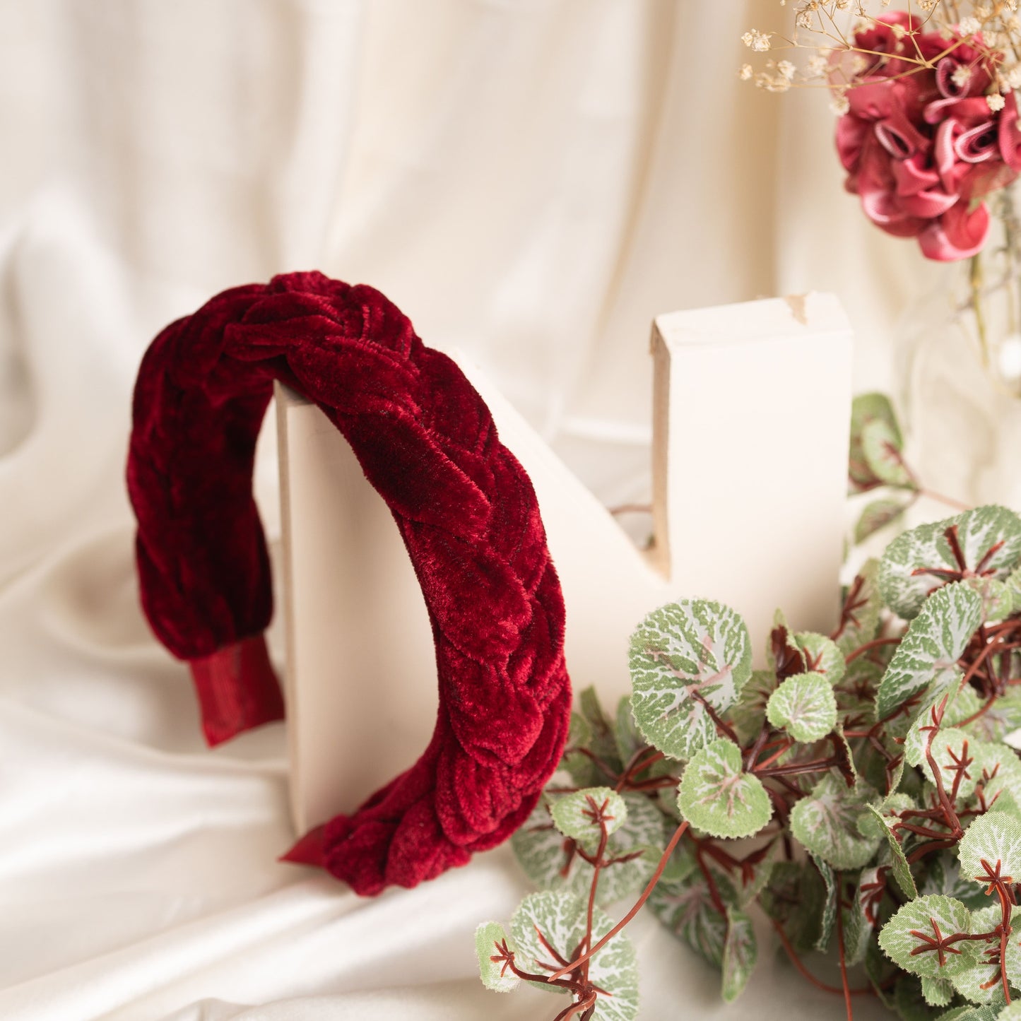 Ribbon Candy- Velvet Braided Hairband - Maroon